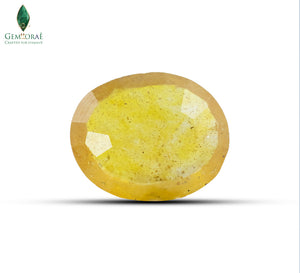 Back view of natural Yellow Sapphire showing glass filled enhancement
