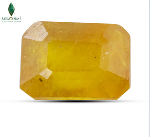 Front view of Bangkok Yellow Sapphire with bright golden polished facets