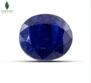 Front view of genuine Neelam Ratna with polished deep blue facets
