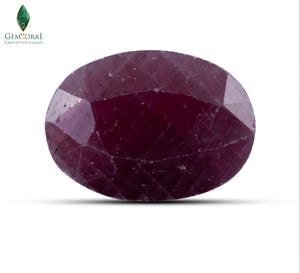 Front view of Ruby Gemstone showing natural deep red colour