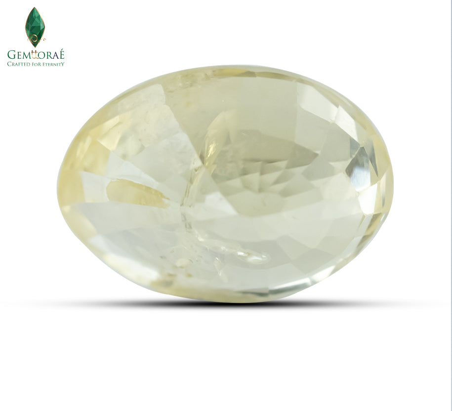 Certified pukhraj yellow sapphire gemstone close-up