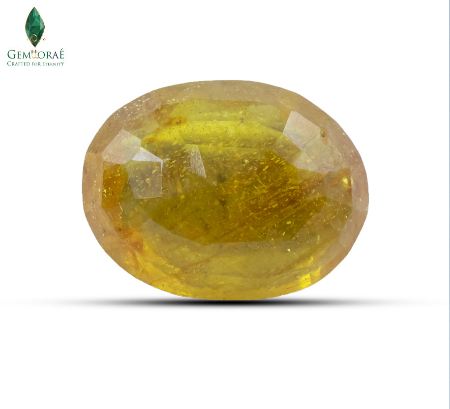 Back view of glass filled Yellow Sapphire showing natural structure