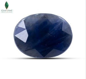 Front view of genuine Blue Sapphire Gemstone with deep blue