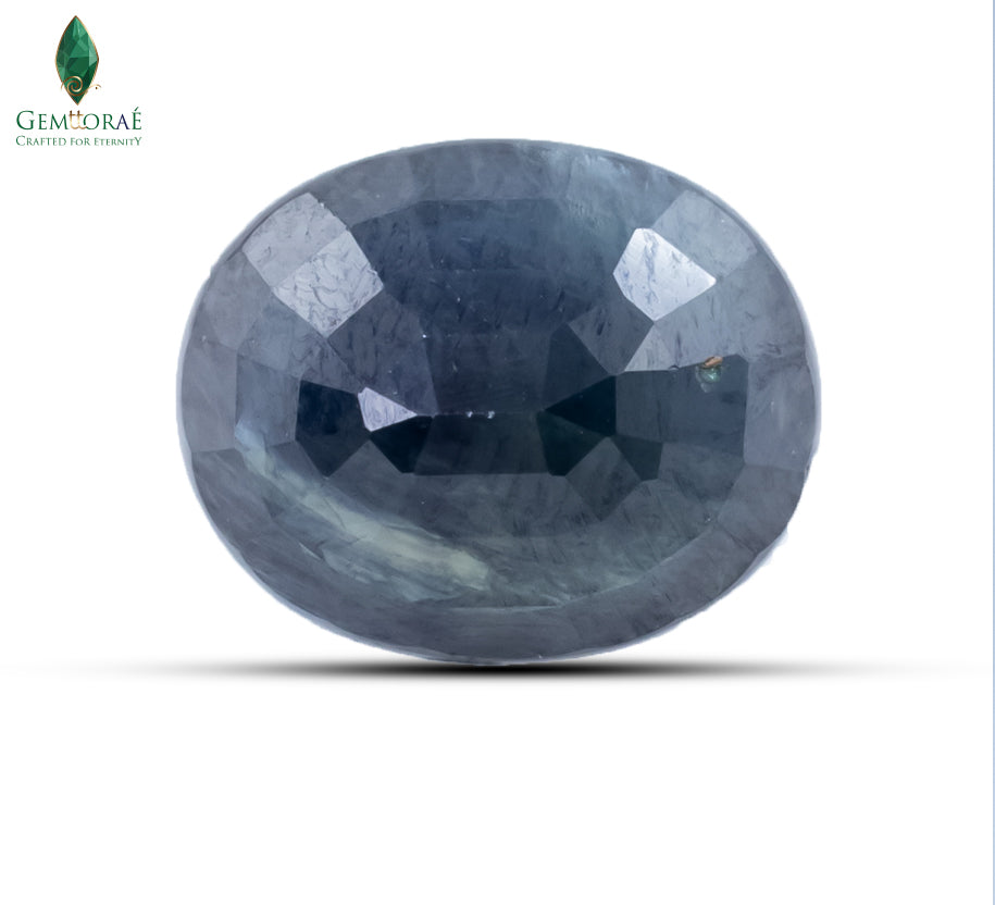 Back view of Blue Sapphire Gemstone displaying glass infused clarity