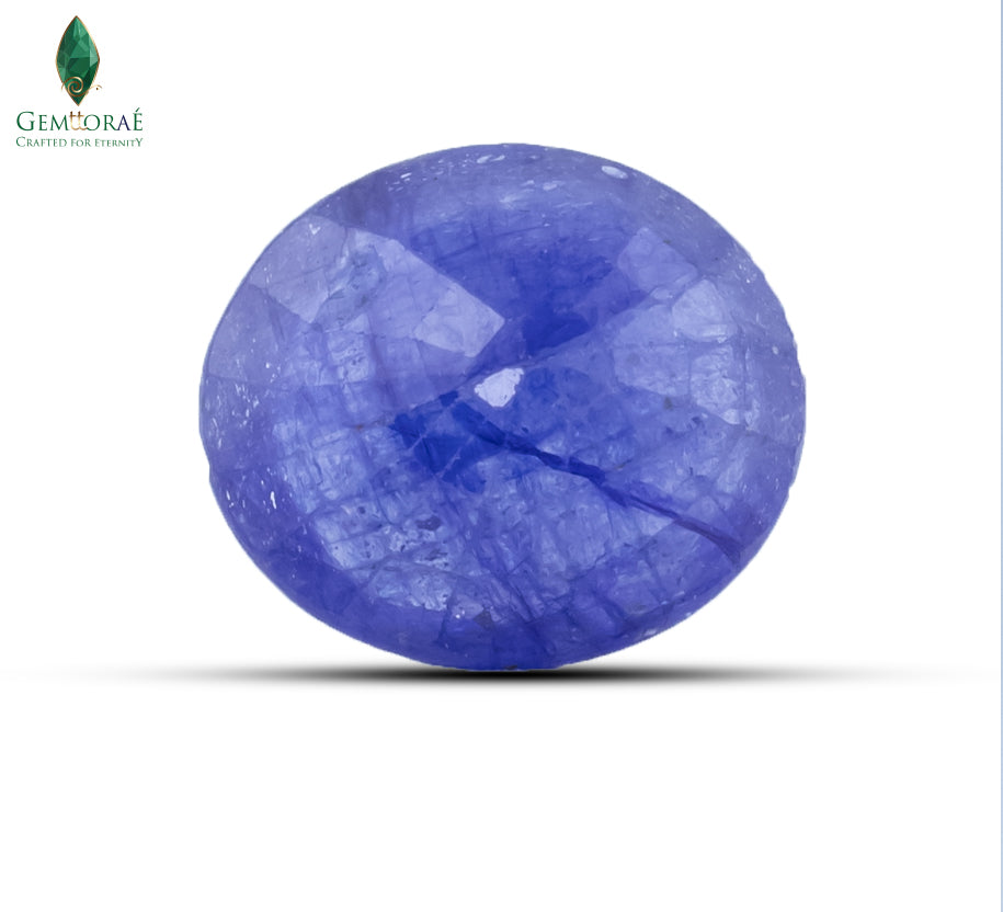 Back view of natural Blue Sapphire Gemstone showing clarity enhancement