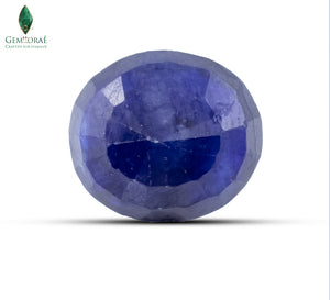 Back view of Blue Sapphire Gemstone displaying glass infused