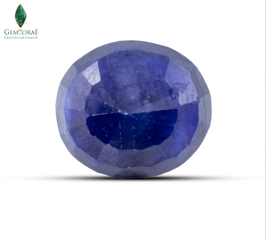Back view of Blue Sapphire Gemstone displaying glass infused