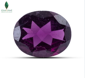 Close-up of Certified Rhodolite Garnet with vibrant raspberry-red colour