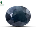Front view of Dark Blue Sapphire with polished deep blue facets