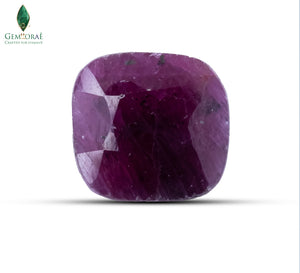 Front view of Ruby Gemstone displaying a naturally deep red surface