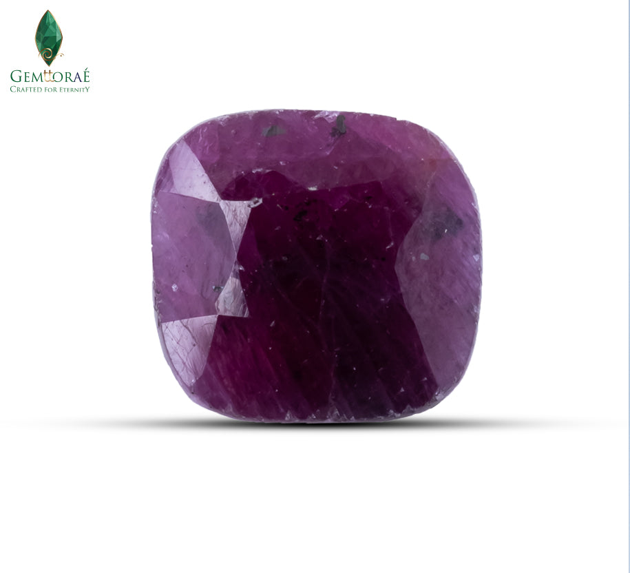 Front view of Ruby Gemstone displaying a naturally deep red surface