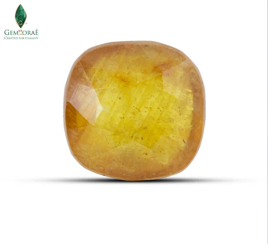 Front view of genuine Bangkok Yellow Sapphire with vibrant golden colour
