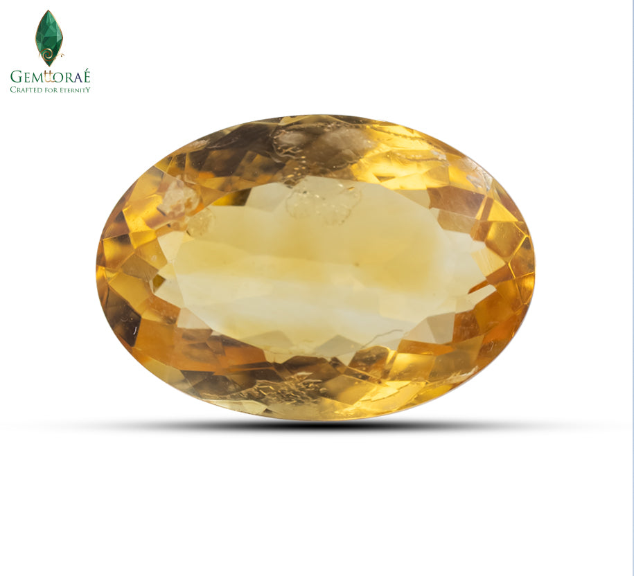 Front view of genuine Citrine Gem with naturally rich golden colour