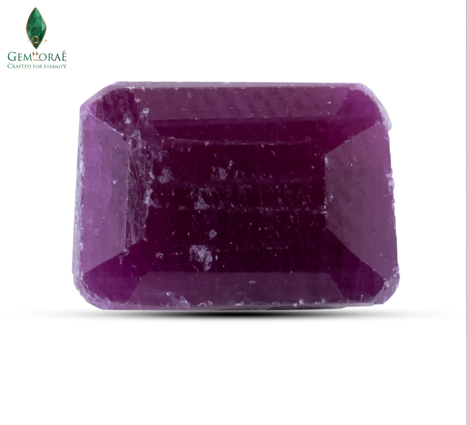 Front view of Manik Stone displaying its natural rich red colour