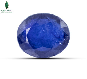 Front view of Natural Neelam Ratna with deep blue polished facets