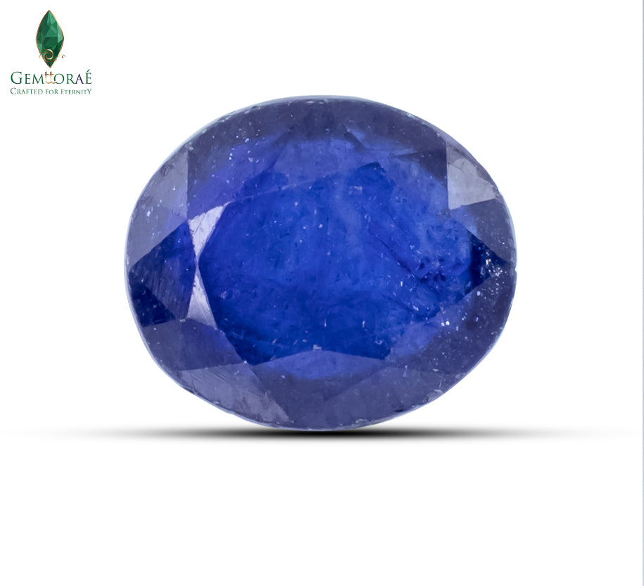 Front view of Natural Neelam Ratna with deep blue polished facets