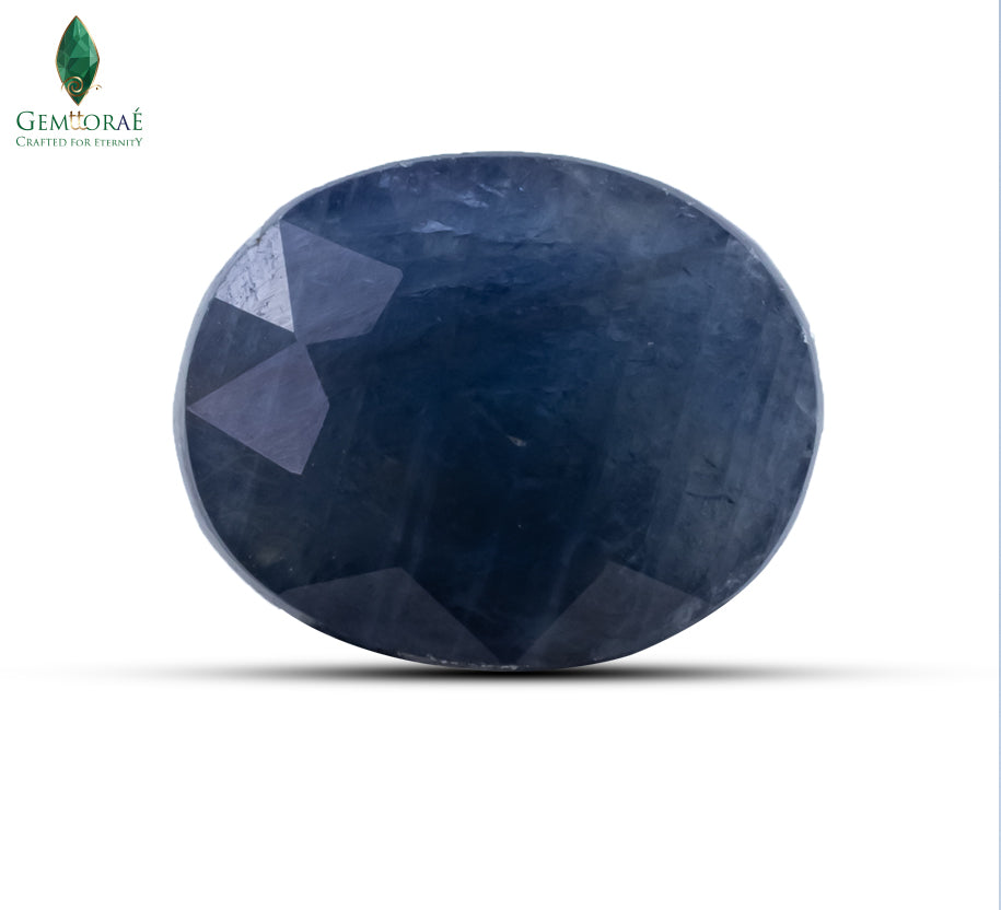 Front view of premium Blue Sapphire Gemstone with polished deep blue surface