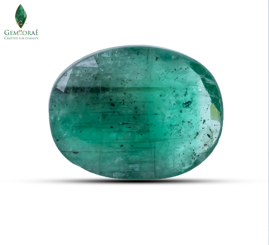 Front view of Emerald Gemstone with naturally vivid bluish-green