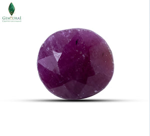 Front view of Ruby Gemstone featuring a natural deep red surface