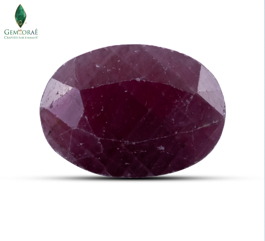 Front view of Ruby Gemstone showing natural deep red colour