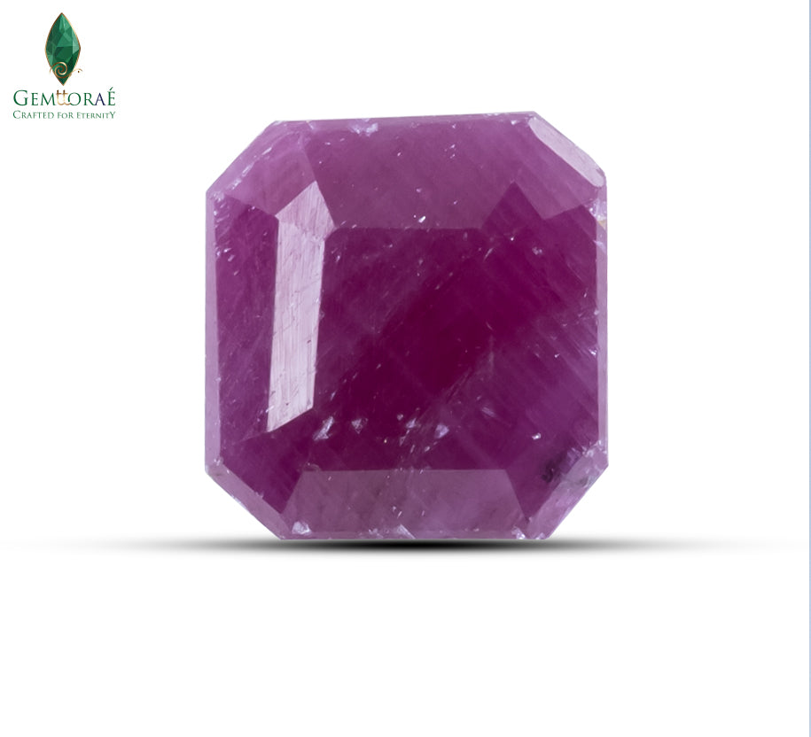 Front view of Ruby Stone showcasing vibrant pink color and precision-cut polished facets