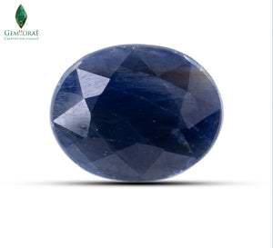 Front view of Blue Sapphire with rich deep blue polished facets