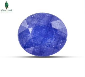 Front view of Thailand Blue Sapphire with deep blue polished facets