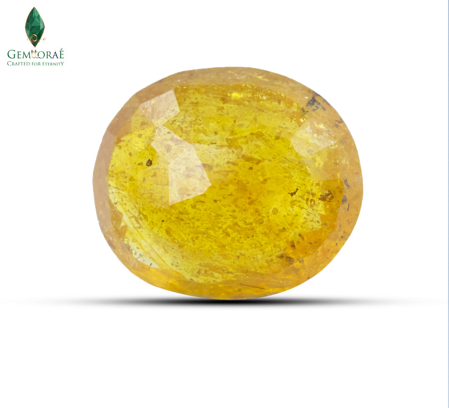 Back view of genuine Yellow Sapphire showing glass filled enhancement