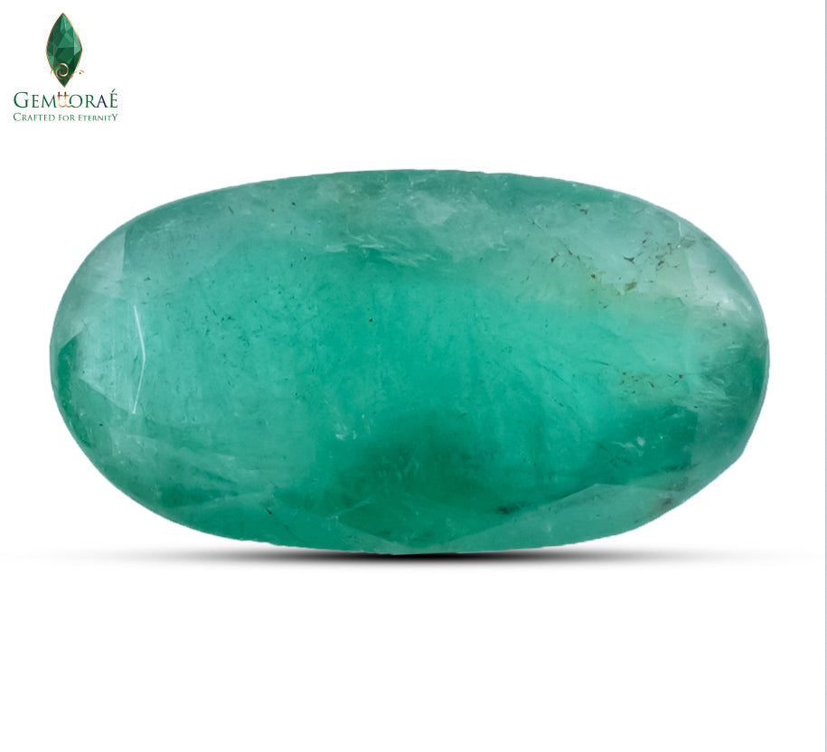 Front view of Emerald Stone with naturally vivid bluish-green colour